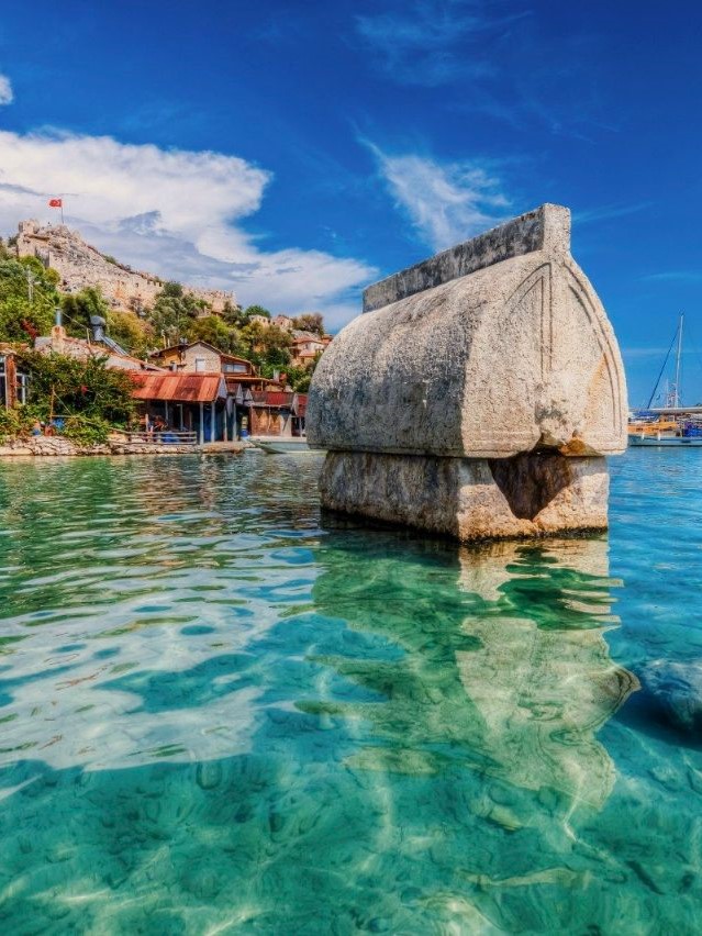 Lycian ruins of the sunken city at the water's edge on Kekova island